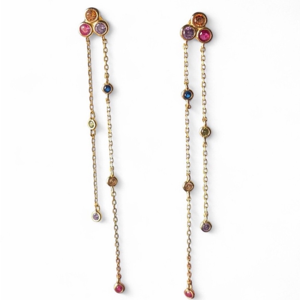 Gold-toned 925 Silver Multicolor Dangle Earrings